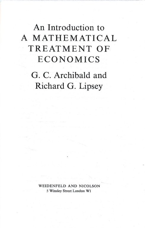 An Introduction to a Mathematical Treatment of Economics