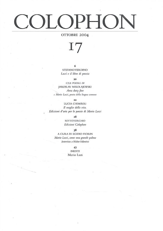 Colophon. Quadrimestrale di libri d'artista e di bei libri n. …