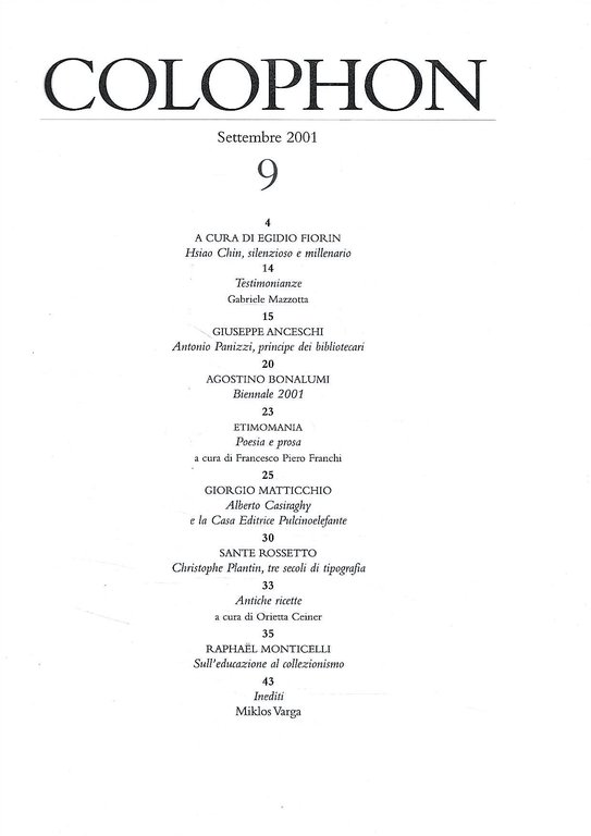 Colophon. Quadrimestrale di libri d'artista e di bei libri n. …