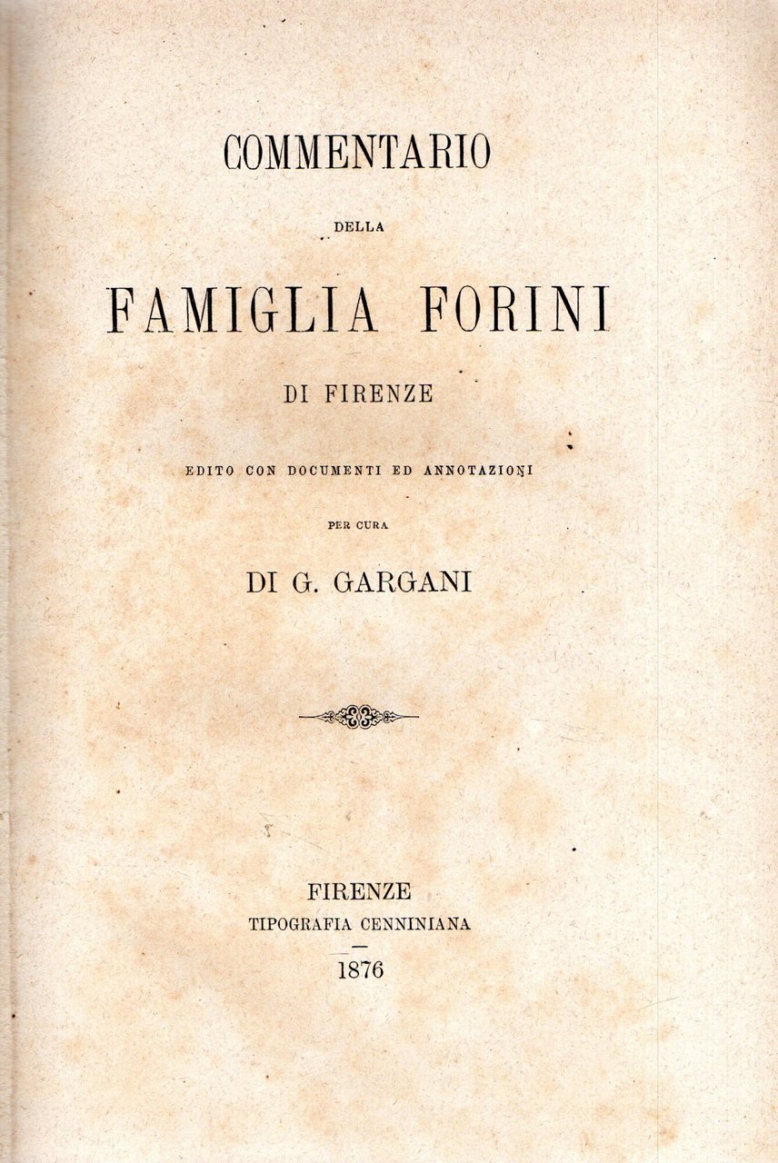 Commentario della Famiglia Forini di Firenze | Immagine principale