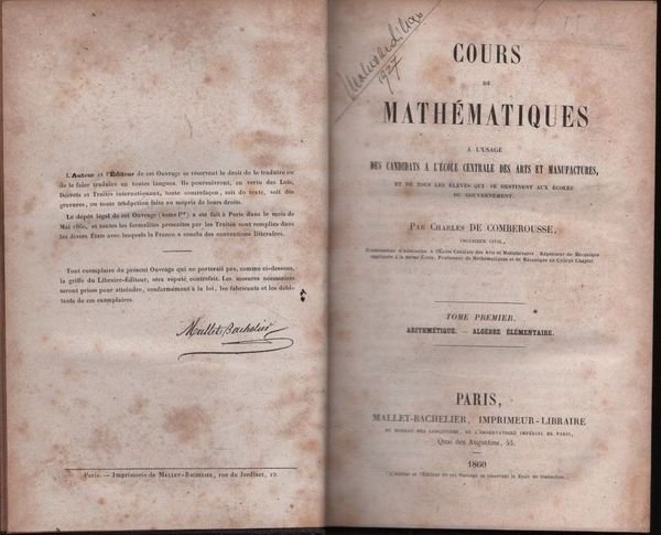 Cours de mathématiques à l'usage des candidats à l'école centrale … | Immagine principale