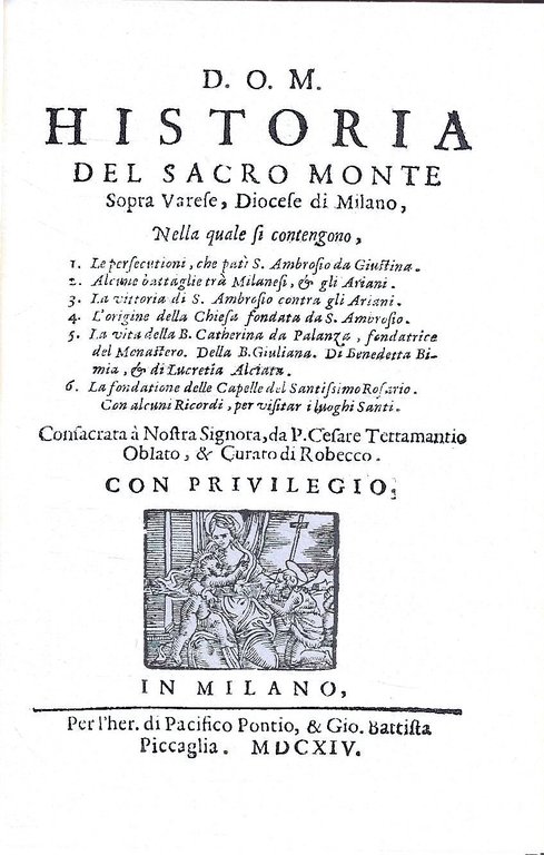 D.O.M. Historia del Sacro Monte sopra Varese, Diocese di Milano, …