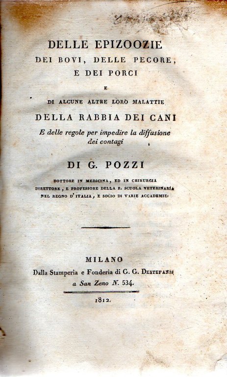 Delle epizoozie dei bovi, delle pecore, e dei porci e …
