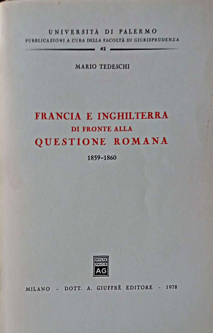Francia e Inghilterra di fronte alla questione romana 1859-1860