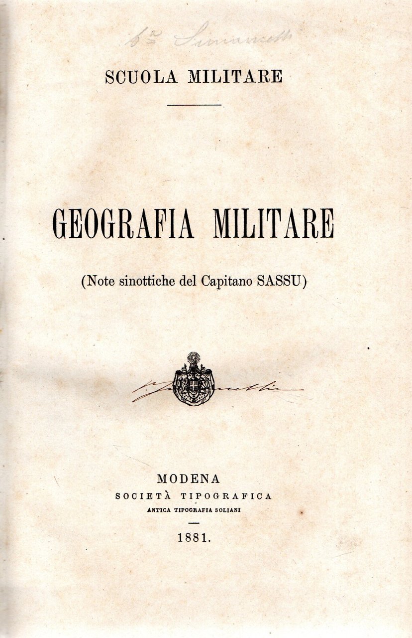 Geografia Militare (Note sinottiche del Capitano Sassu) | Immagine principale