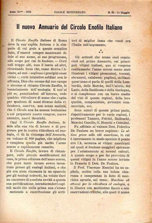 Giornale vinicolo italiano: Anno 1893 (annata completa)