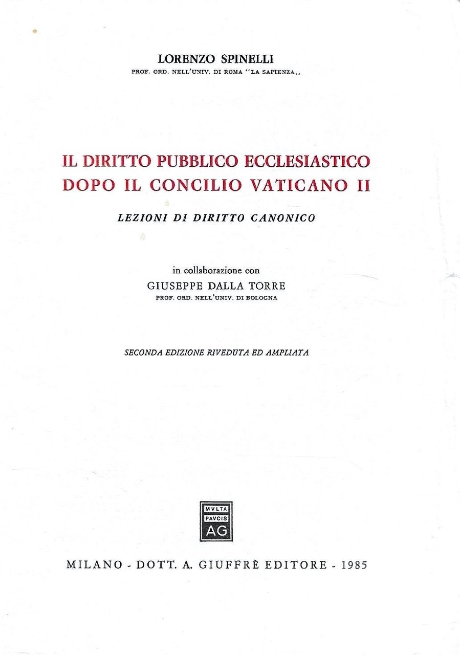 Il Diritto Pubblico Ecclesiastico dopo il Concilio Vaticano II. Lezioni …