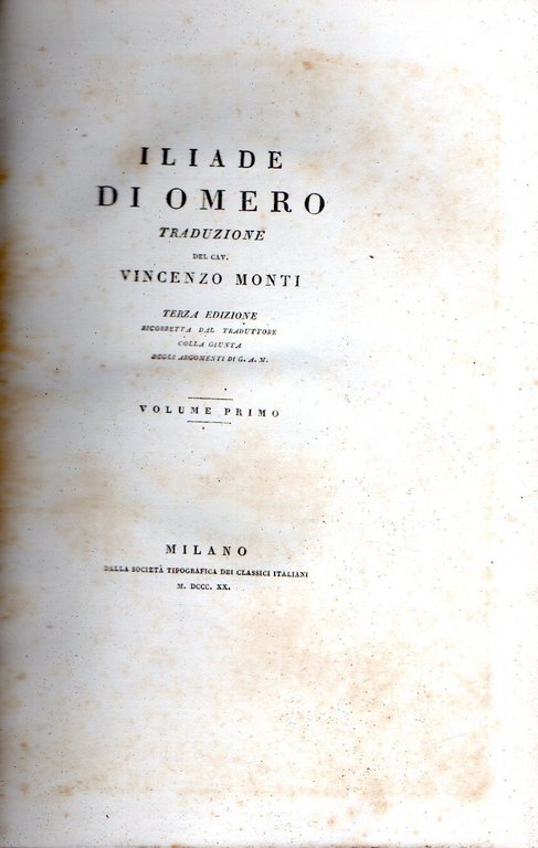 Iliade di Omero traduzione del cav. Vincenzo Monti