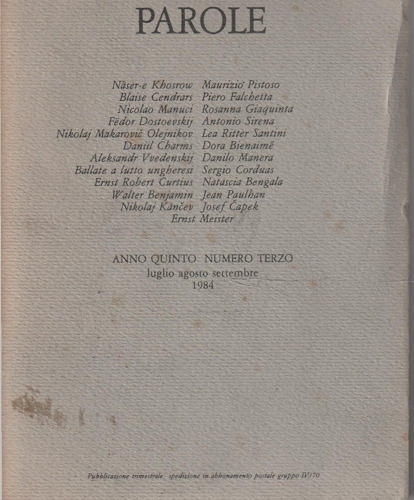 In forma di parole. Anno quinto numero terzo 1984