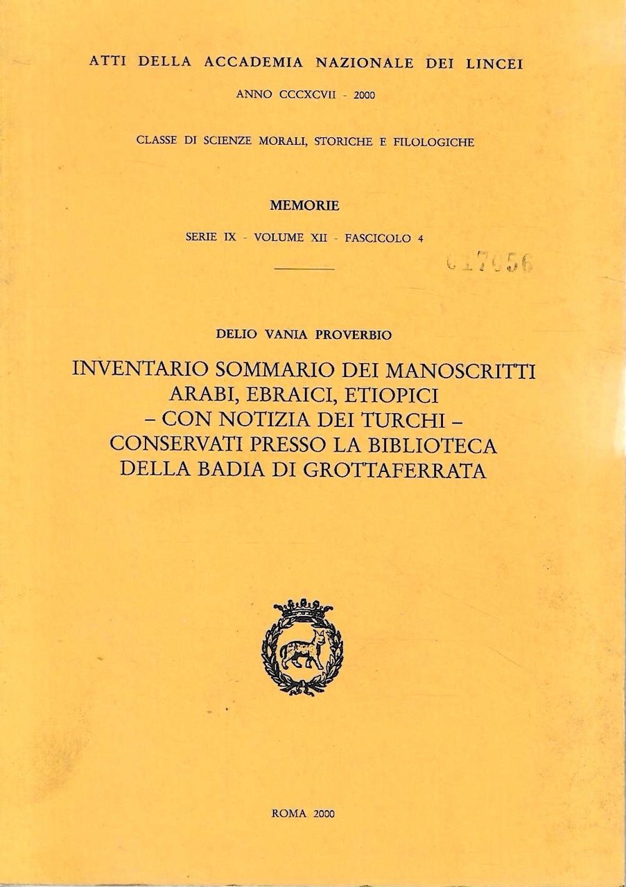 Inventario sommario dei manoscritti arabi, ebraici, etiopici - con notizia … | Immagine principale