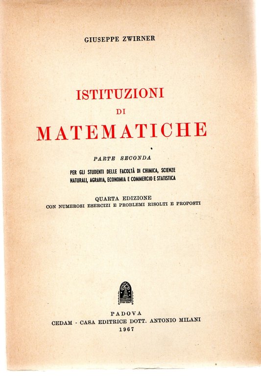 ISTITUZIONI DI MATEMATICHE; 2 volumi
