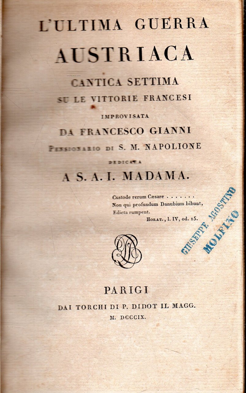 L'ultima guerra austriaca. Cantica settima su le vittorie francesi