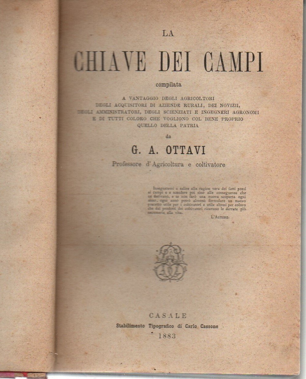 LA CHIAVE DEI CAMPI. COMPILATA A VANTAGGIO DEGLI AGRICOLTORI. | Immagine principale