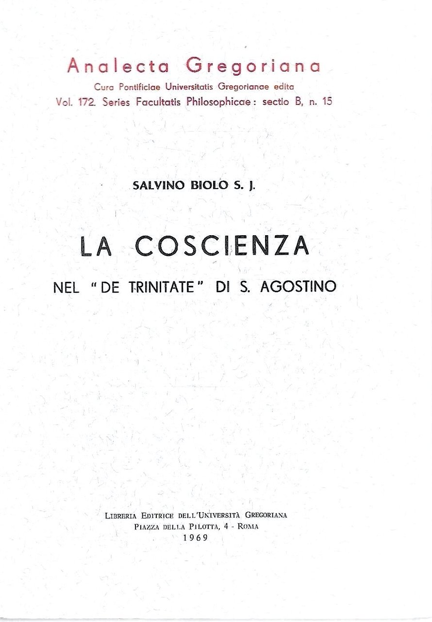 La coscienza nel "De Trinitate" di S. Agostino (Analecta Gregoriana, … | Immagine principale