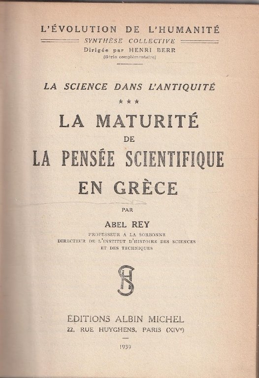 La maturité de la pensée scientifique en Grèce