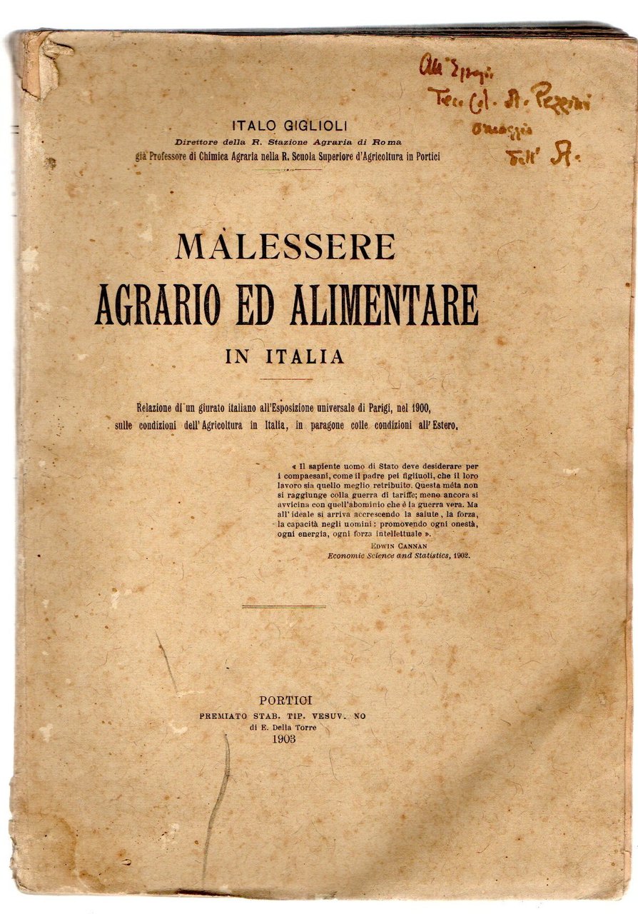 Malessere agrario ed alimentare in Italia: relazione di un giurato …