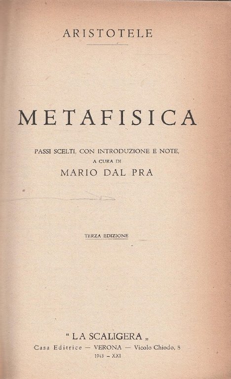 Metafisica. Passi scelti, con introduzione e note a cura di …