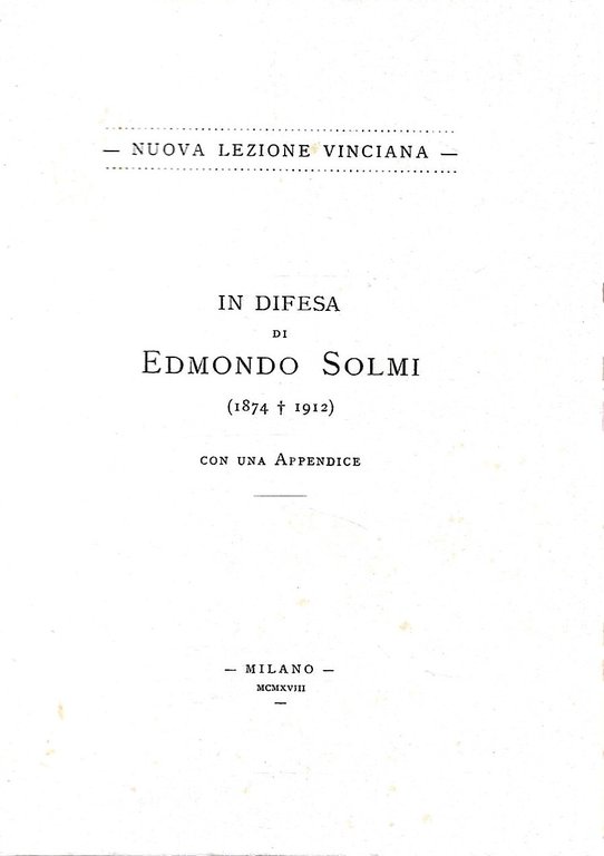 Nuova Lezione Vinciana. In difesa di Edmondo Solmi (1874-1912) | Immagine Gallery 2