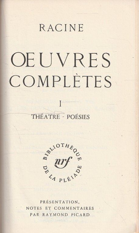 Oeuvres complètes. Vol. I: théatre - poésies