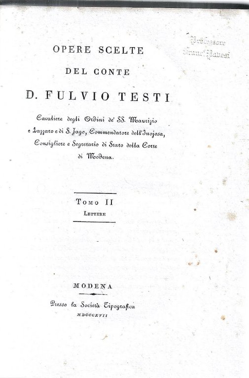 Opere scelte del Conte Fulvio Testi. Tomo I : Poesie … | Immagine Gallery 4