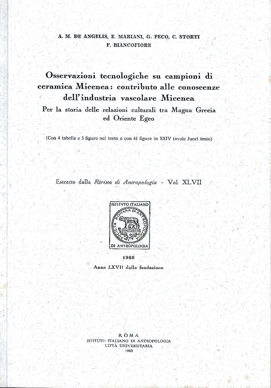 Osservazioni tecnologiche su campioni di ceramica Micenea: contributo alle conoscenze …
