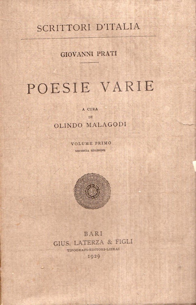 Poesie varie. Giovanni Prati. Laterza (1929)