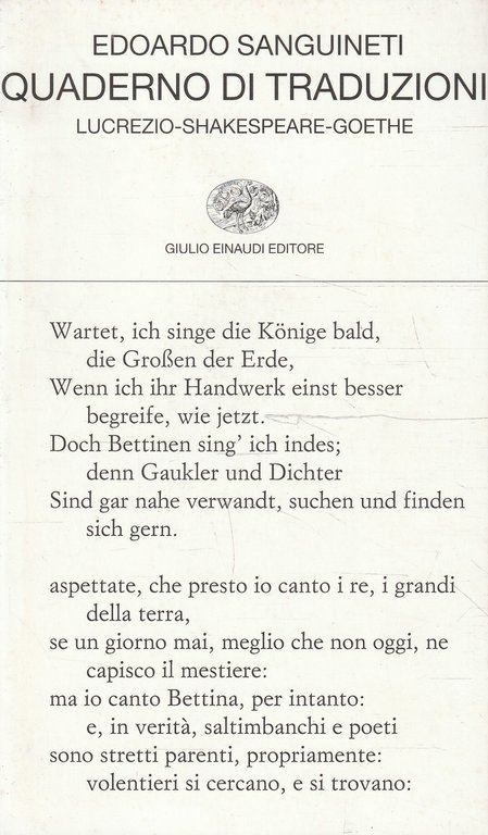 Quaderno di traduzioni : Lucrezio, Shakespeare, Goethe