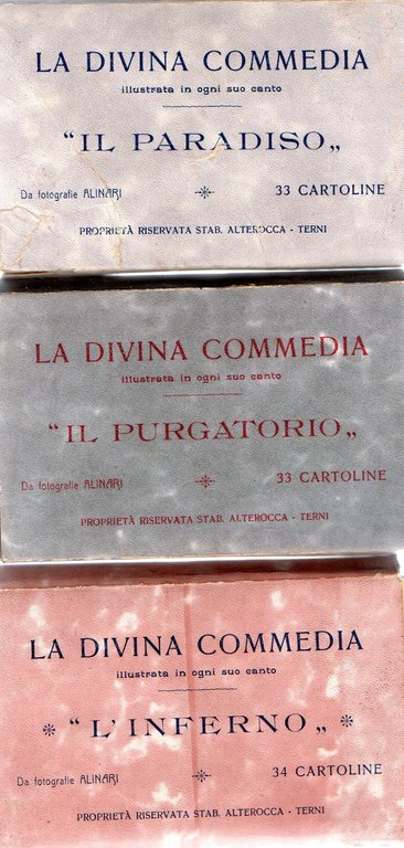 Rarissimo!! La Divina Commedia illustrata in ogni suo canto. Cartoline : Inferno - Purgatorio - Paradiso (3 vol.)