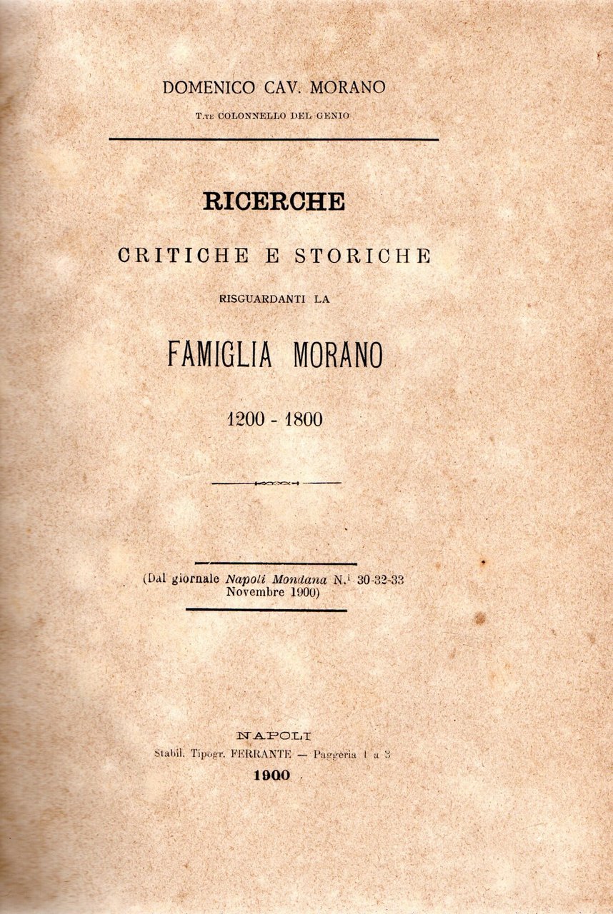 Ricerche critiche e storiche riguardanti la Famiglia Morano 1200-1800 | Immagine principale