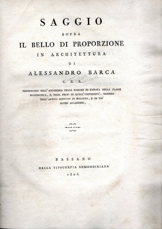 Saggio sopra il bello di proporzione in architettura di Alessandro …