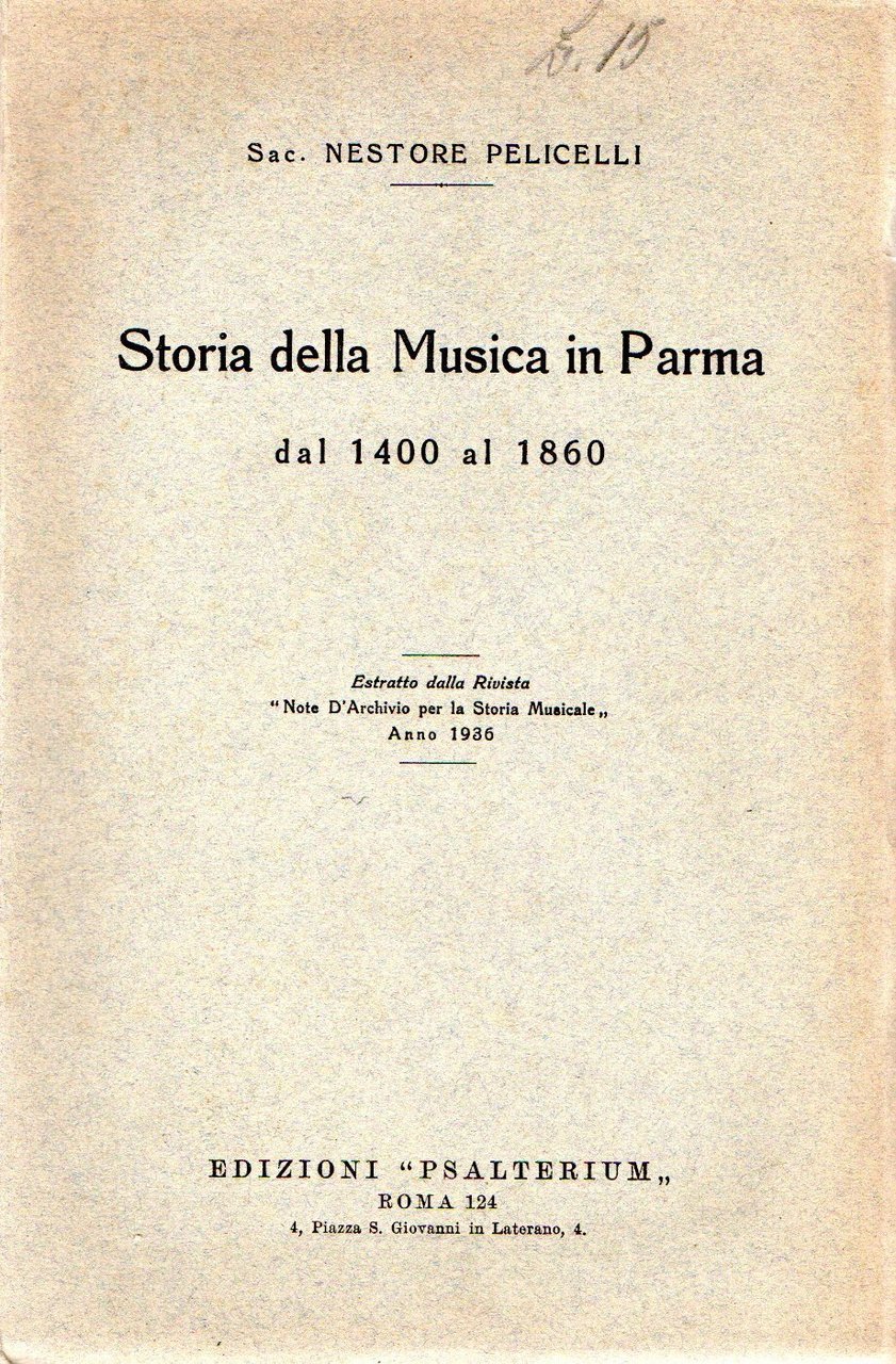 Storia della Musica in Parma dal 1400 al 1860