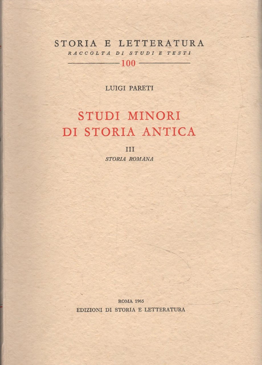 Studi Minori di Storia Antica. 3: storia romana