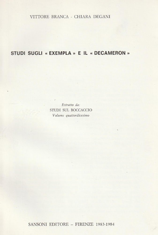 Studi sugli "Exempla" e il "Decameron" Estratto da "Studi sul …