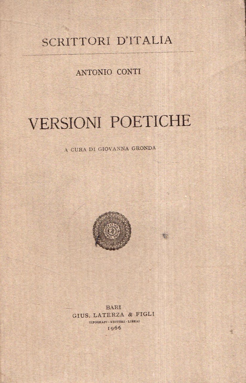 Versioni poetiche. Antonio Conti. Laterza (1966)
