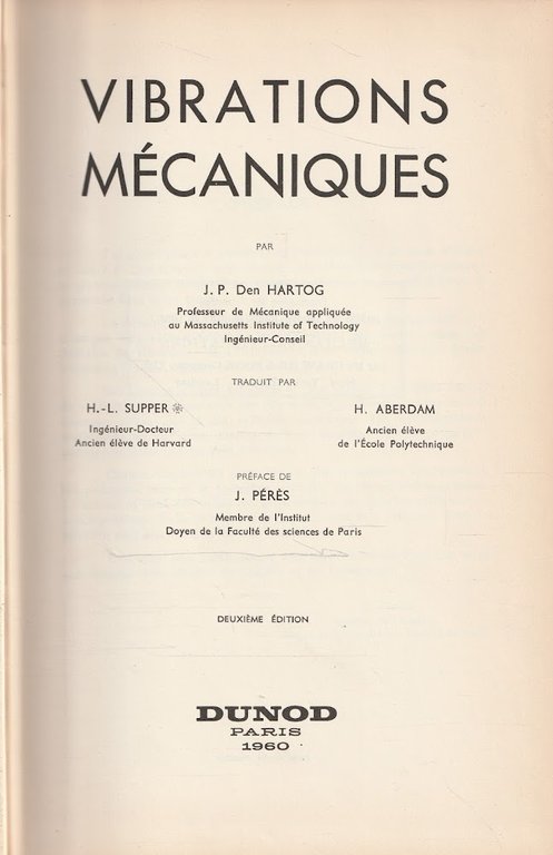 Vibrations Mécaniques par J.P. Den Hartog