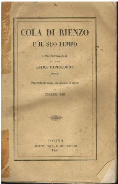 COLA DI RIENZO E IL SUO TEMPO