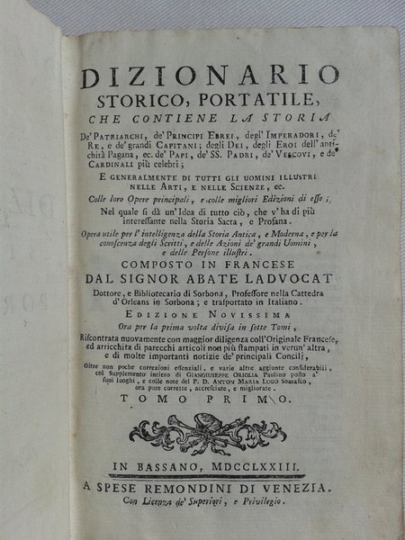 DIZIONARIO STORICO, PORTATILE.