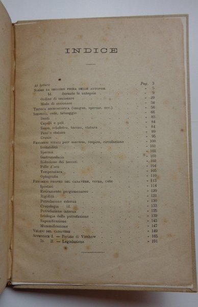 SULLA MEDICINA LEGALE DEL CADAVERE secondo gli ultimi studi di Germania ed Italia. Trattati. Tecnica, identità, fisiologia del cadavere, legislazione.