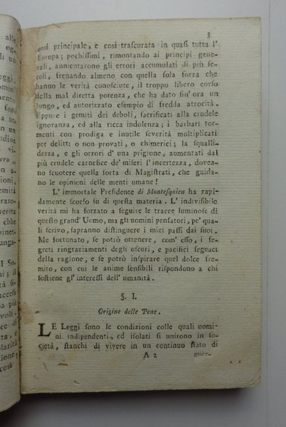 DEI DELITTI E DELLE PENE. Edizione ultima dellanno MDCCLXIX. Collaggiunta …