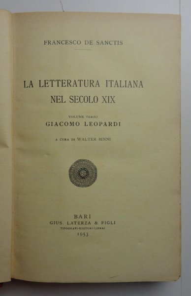 La letteratura italiana nel secolo XIX. Vol. 3  Giacomo …