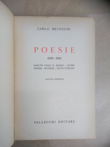 POESIE 1930-1954. Realtà vince il sogno - Altre poesie  …