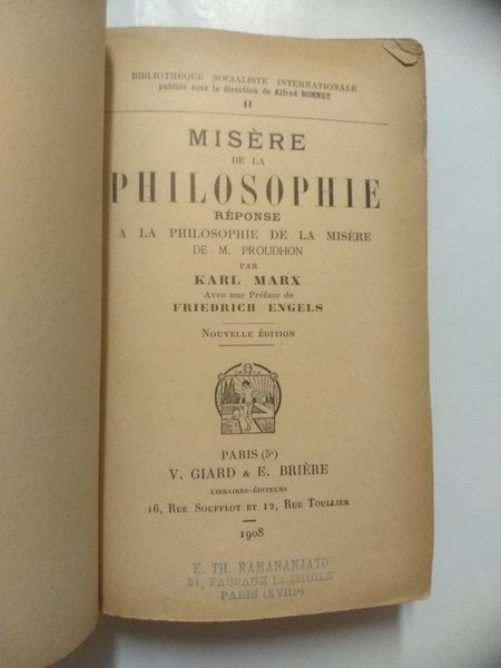 MISERE DE LA PHILOSOPHIE. Réponse à la Philosophie de la …