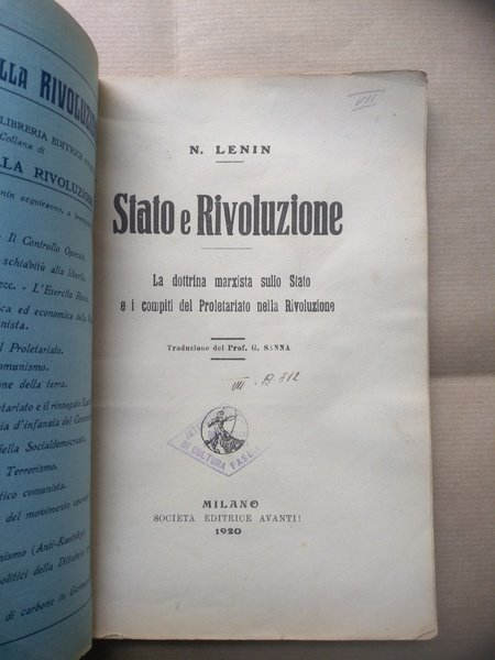 STATO E RIVOLUZIONE (ex libris Istituto Nazionale di Cultura Fascista).