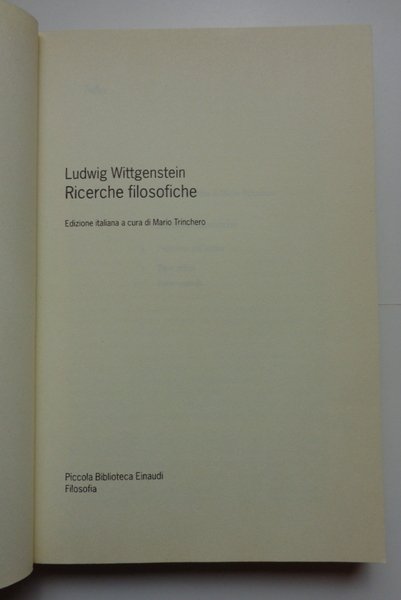 RICERCHE FILOSOFICHE. Edizione italiana a cura di Mario Trinchero.