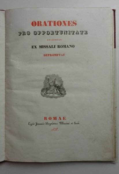 ORATIONES PRO OPPORTUNITATE DICENDAE ex Missali Romano depromtae. (Legatura gesuitica).