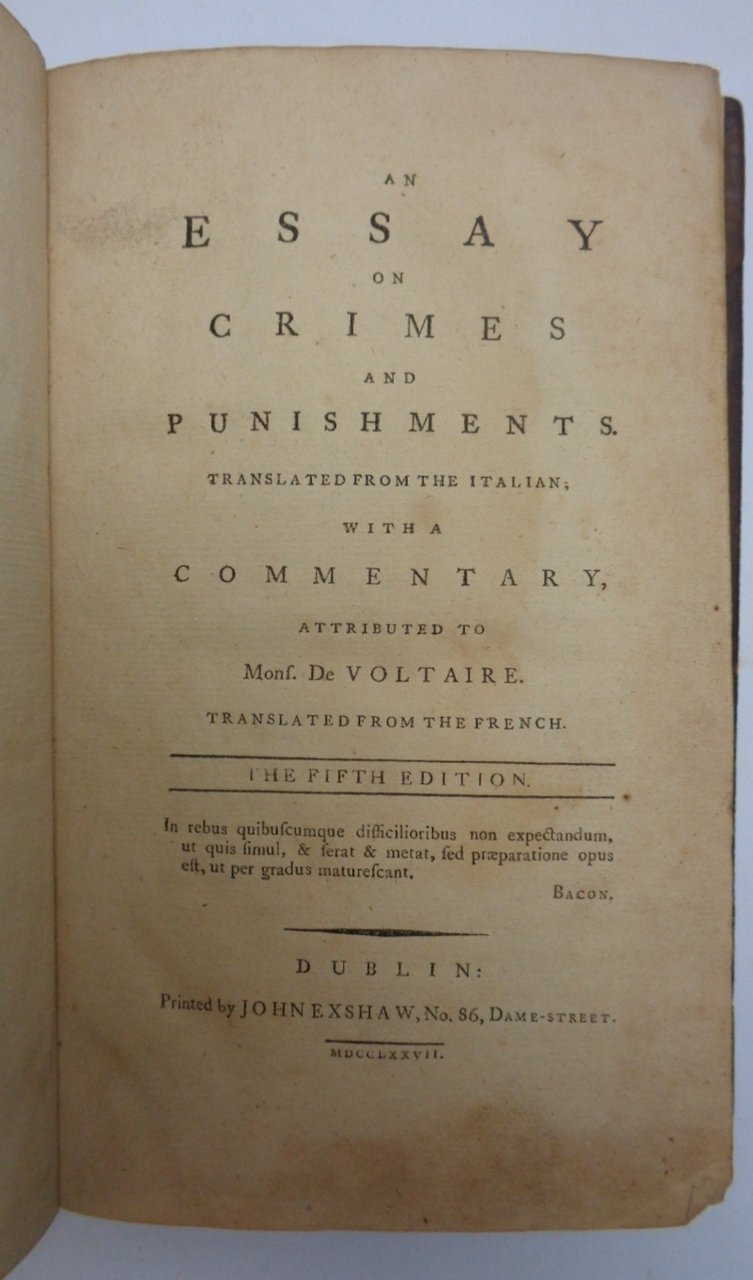 AN ESSAY ON CRIMES AND PUNISHMENTS, translated from the italian; … | Immagine principale