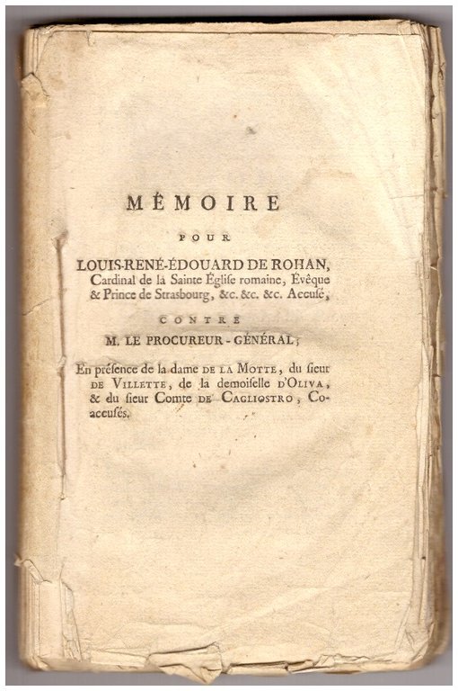CAGLIOSTRO. PIÈCES DU PROCES, 1786 (Raccolta di documenti originali del …