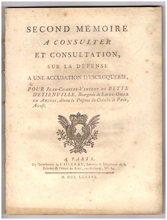 CAGLIOSTRO. PIÈCES DU PROCES, 1786 (Raccolta di documenti originali del …
