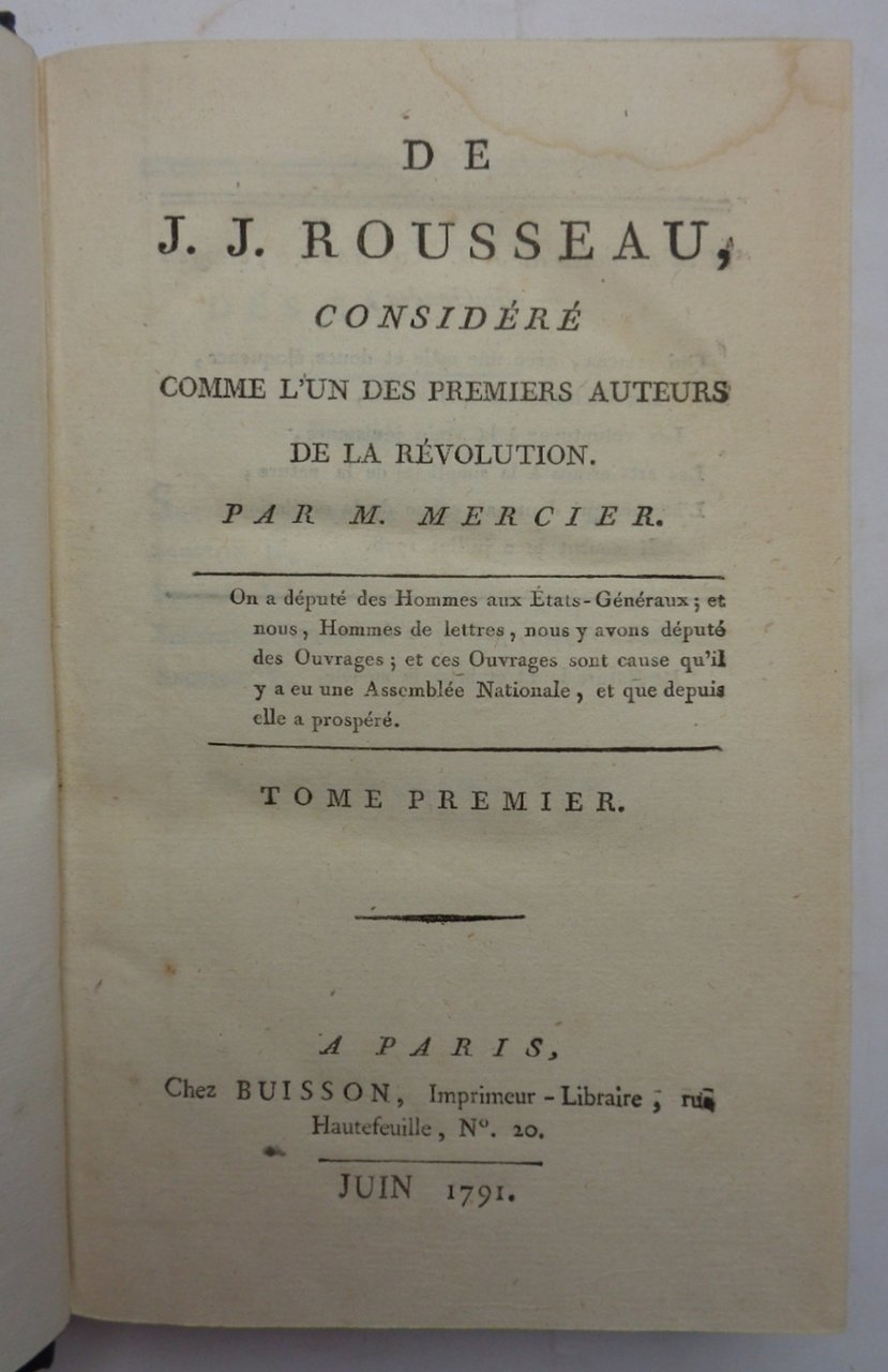DE J.J. ROUSSEAU, CONSIDÉRÉ COMME L'UN DES PREMIERS AUTEURS DE …
