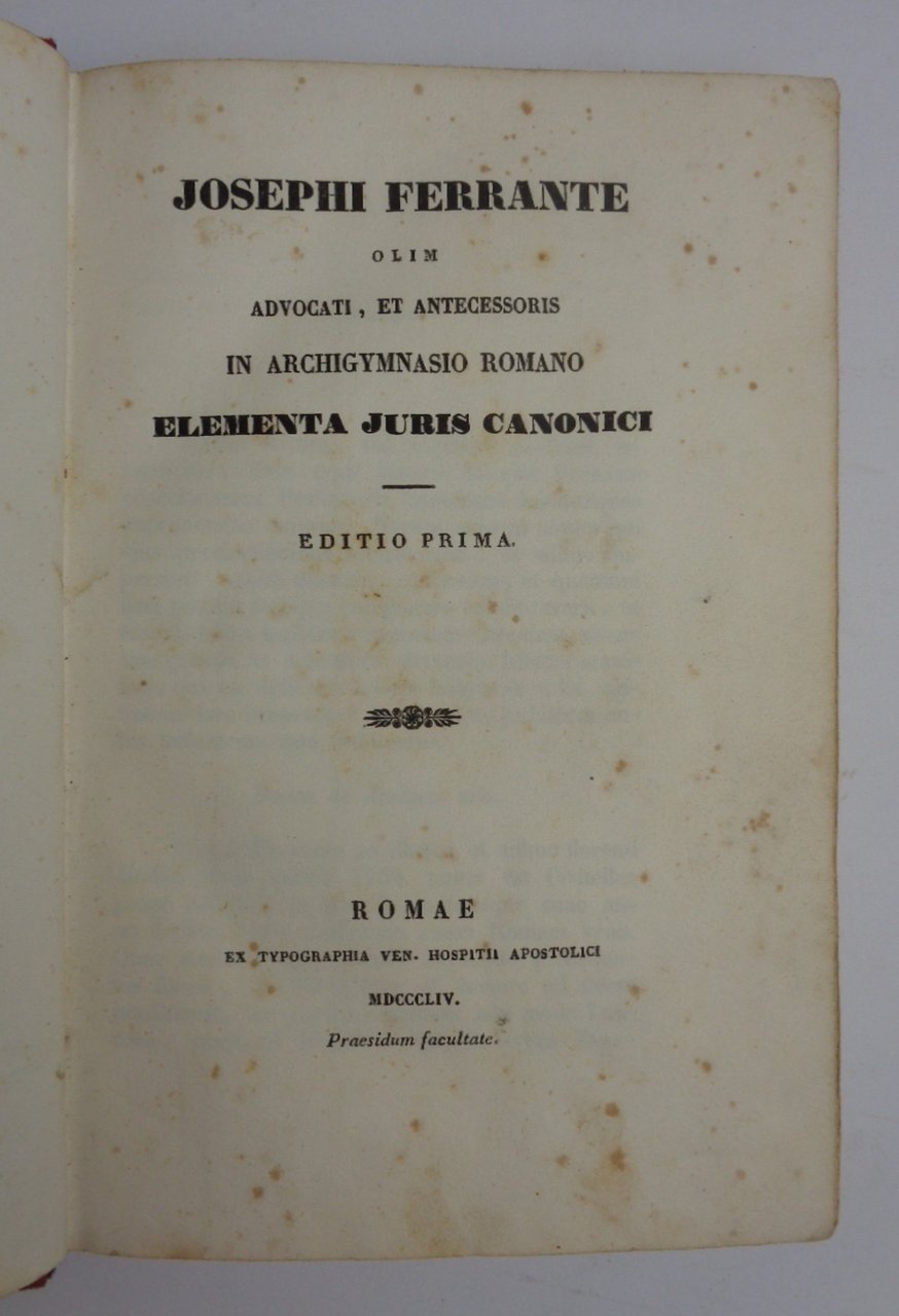 ELEMENTA JURIS CANONICI. Editio prima.